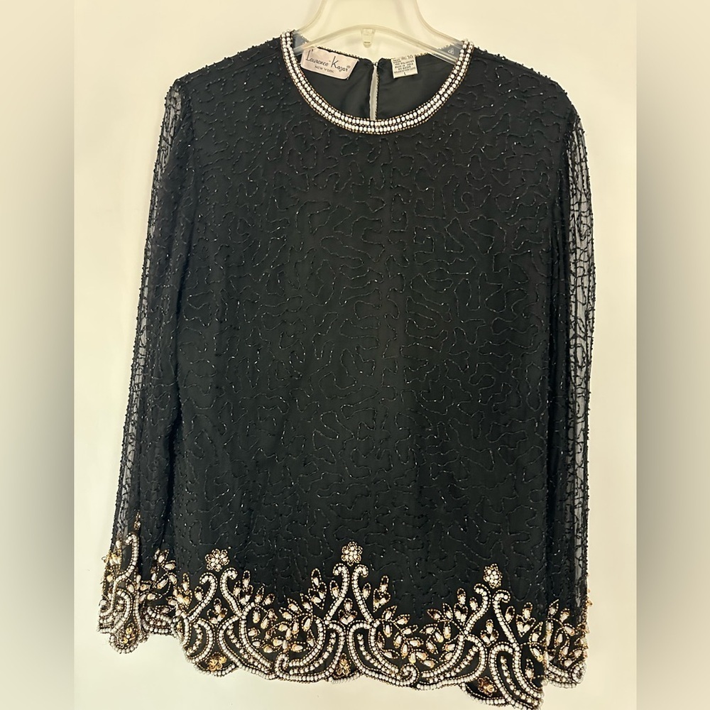 Laurence Kazar Black and Gold Beaded Top